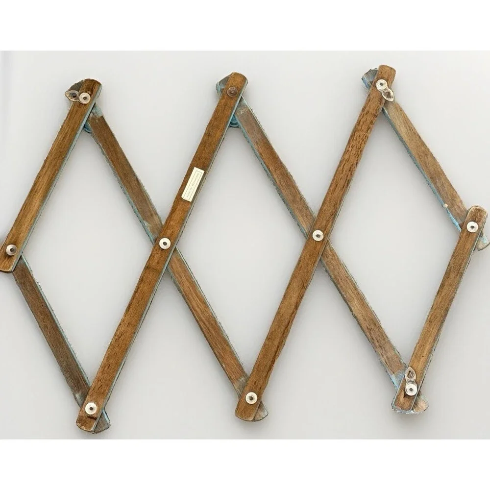 Vintage 42” Accordion Peg Rack 10 Hook Turquoise Wall Hanger Hong Kong